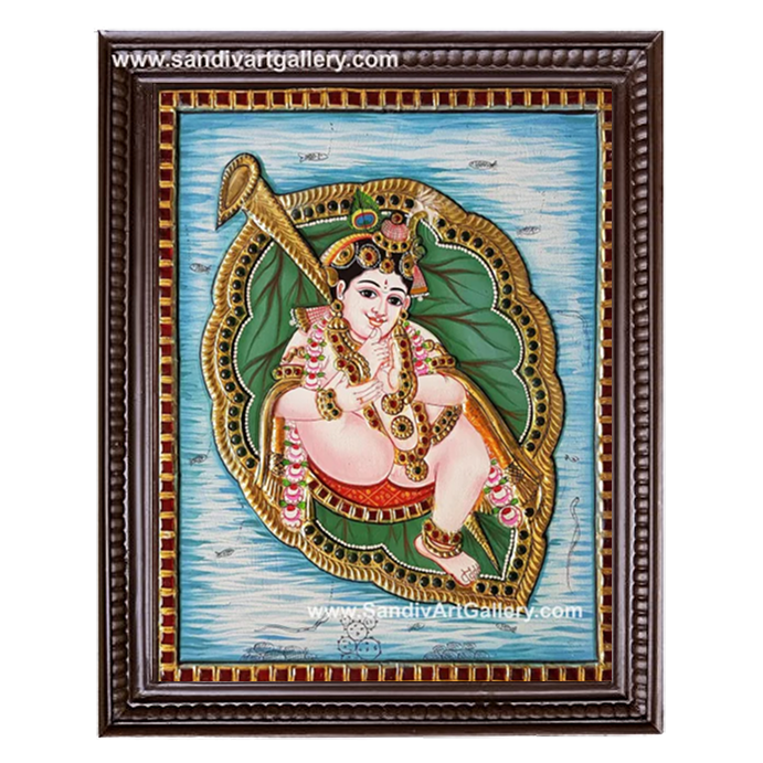 Krishna on Leaf Tanjore Painting 1