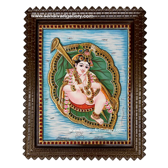 Krishna on Leaf Tanjore Painting 1