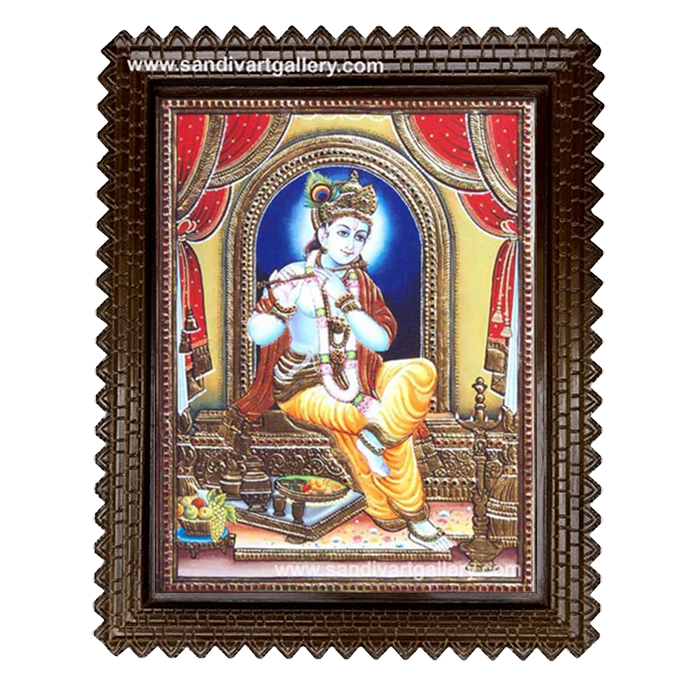 Krishna with Flute Tanjore Painting