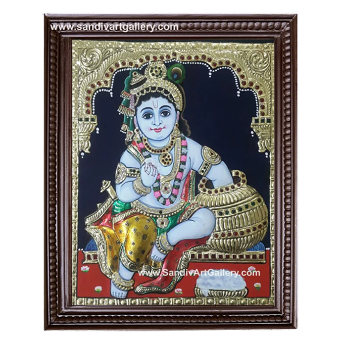 Butter Pot Krishna Tanjore Painting 1
