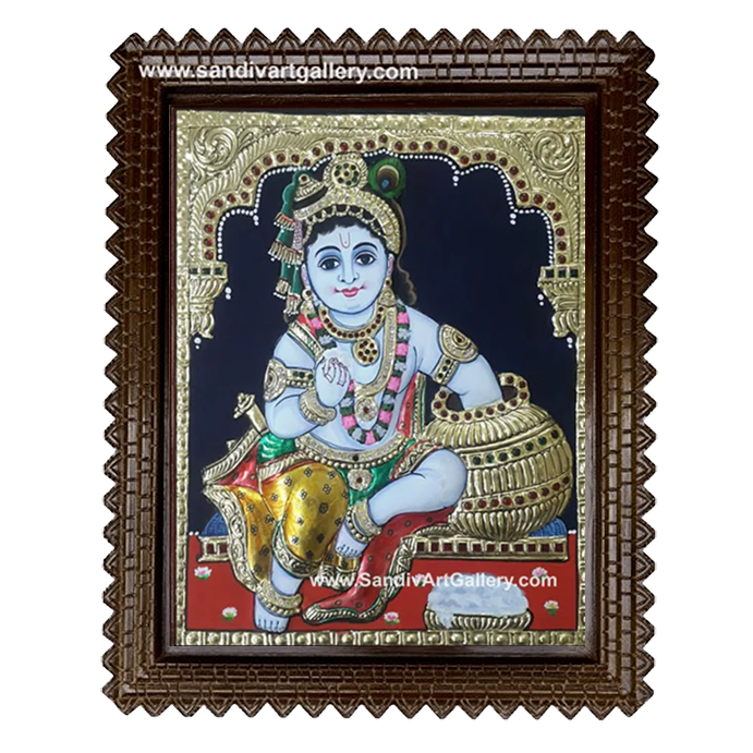 Butter Pot Krishna Tanjore Painting 1
