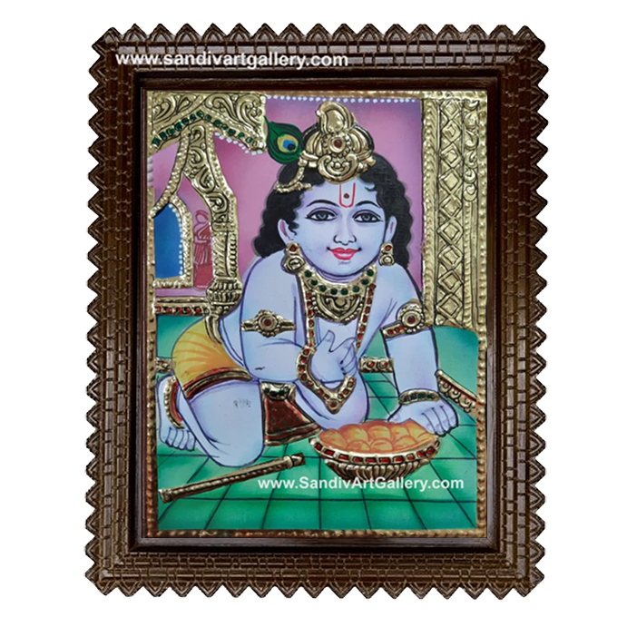Laddu Krishna Tanjore Painting