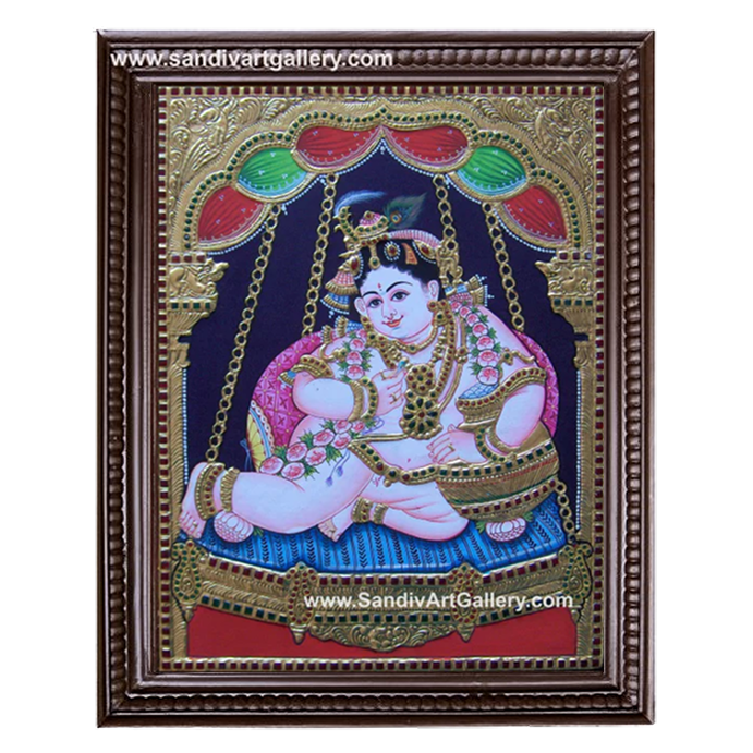 Krishna on a Swing Tanjore Painting 3