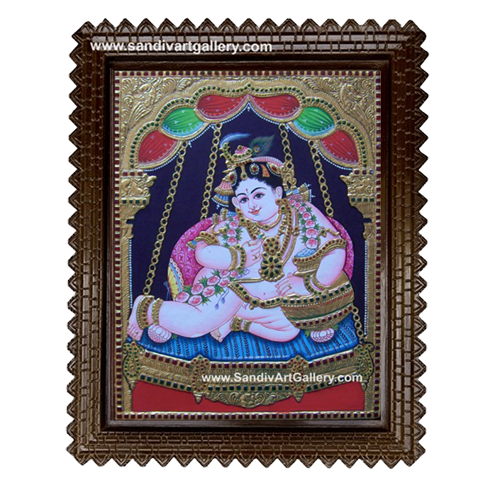 Krishna on a Swing Tanjore Painting 3