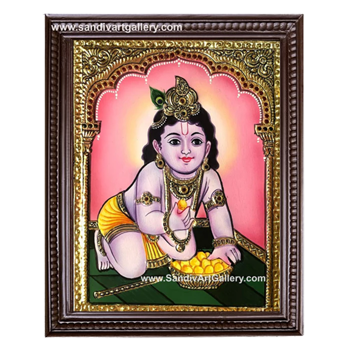 Krishna with Laddu Tanjore Painting