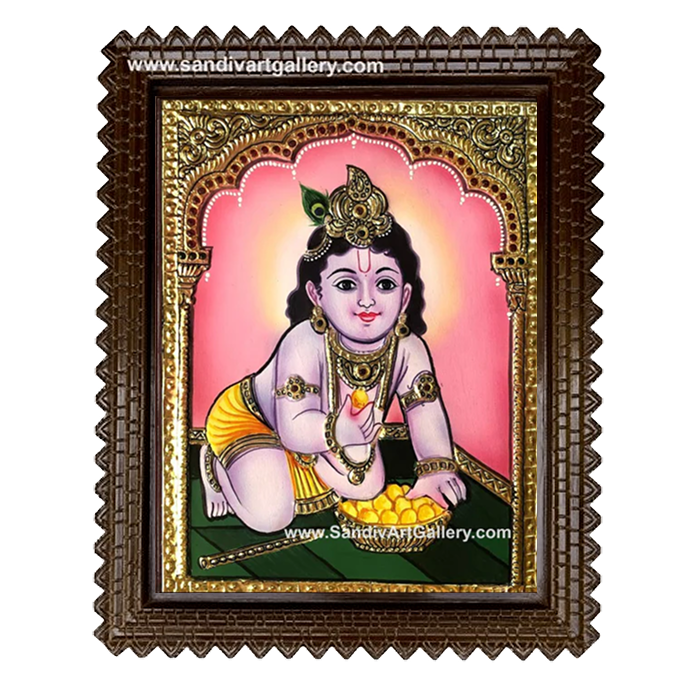Krishna with Laddu Tanjore Painting