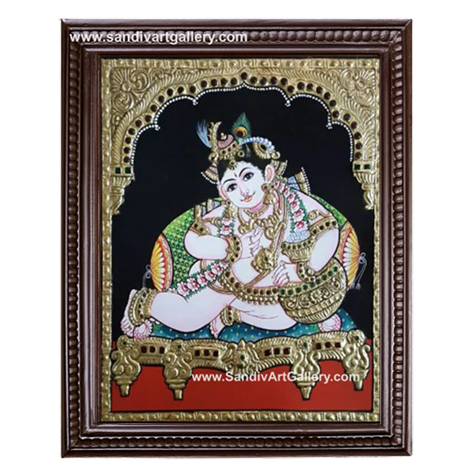 Butter Pot Krishna Tanjore Painting2