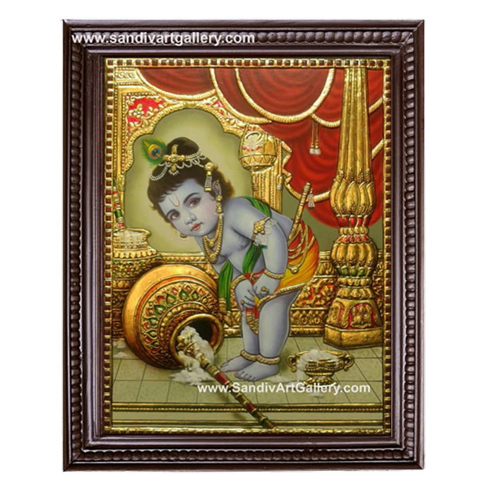 Butter Pot Krishna Tanjore Painting 3