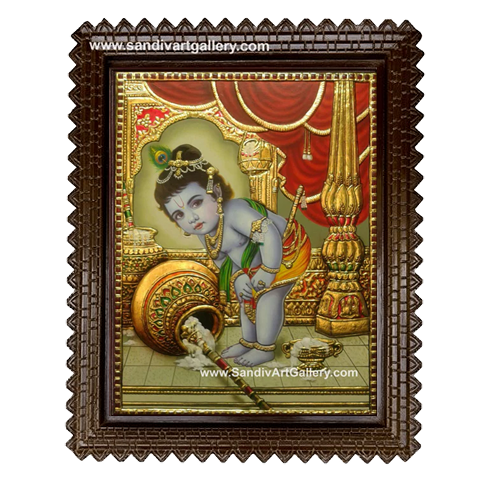 Butter Pot Krishna Tanjore Painting 3