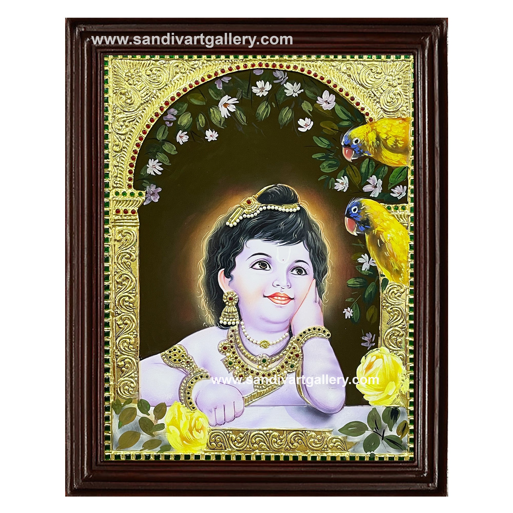 Krishna with Parrot Tanjore Painting1