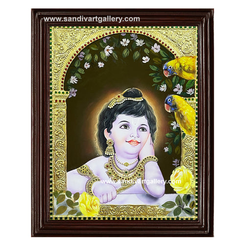 Krishna with Parrot Tanjore Painting1