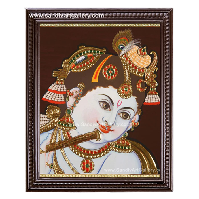 Face Krishna with Flute Tanjore Painting