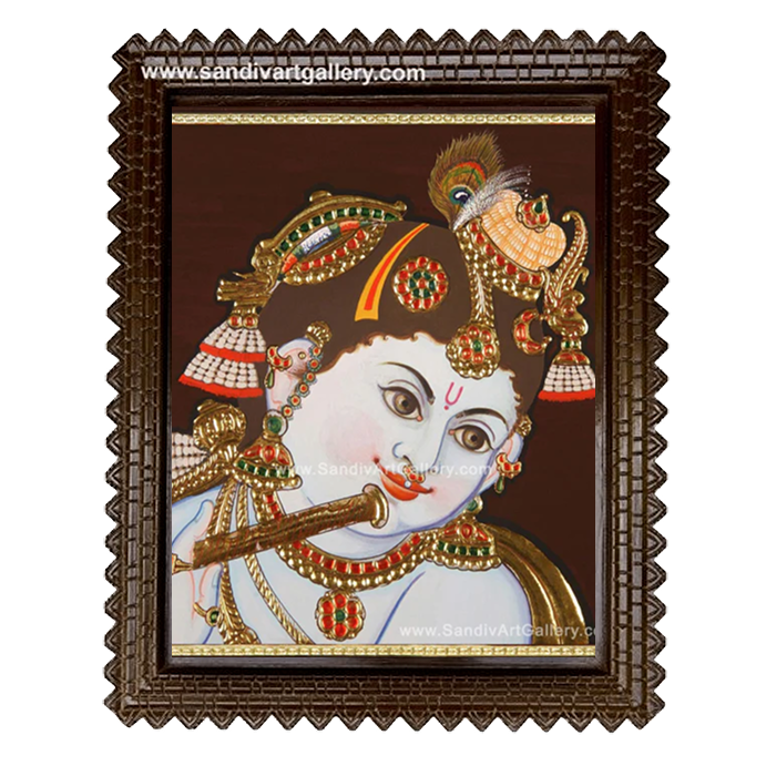 Face Krishna with Flute Tanjore Painting
