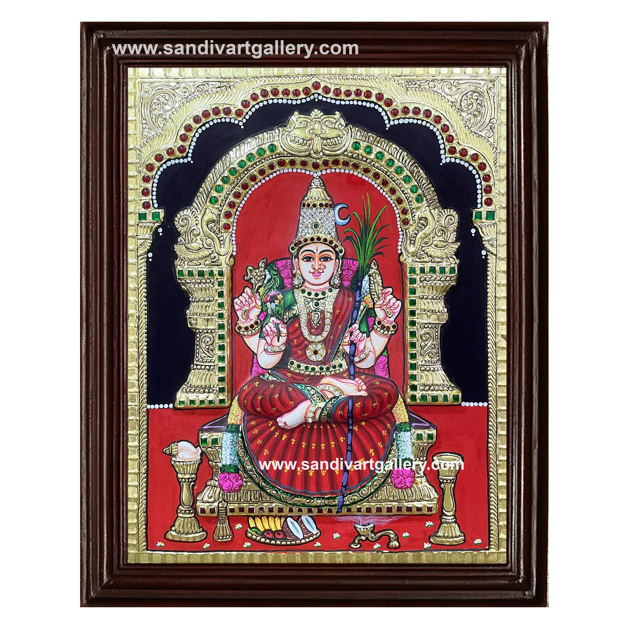 Kamatchi Amman Semi Embossed Tanjore Painting