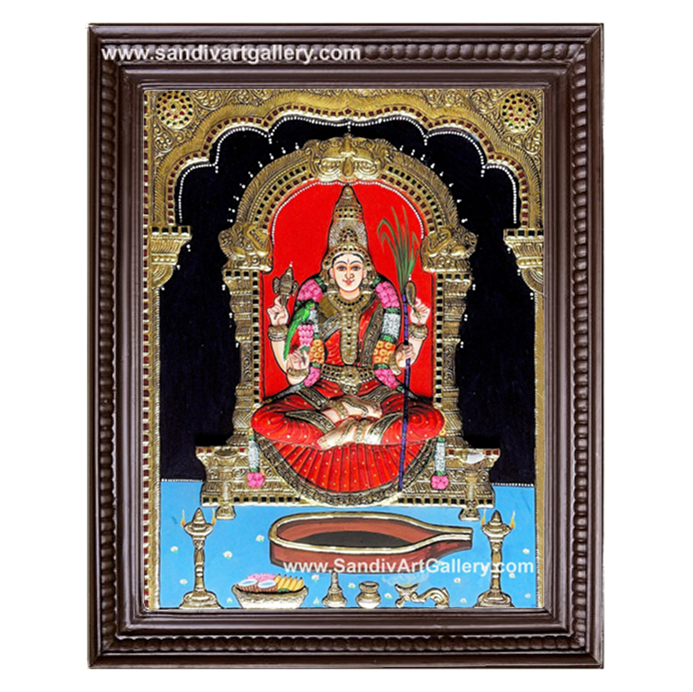 Kamatchi Amman Semi Embossed Tanjore Painting