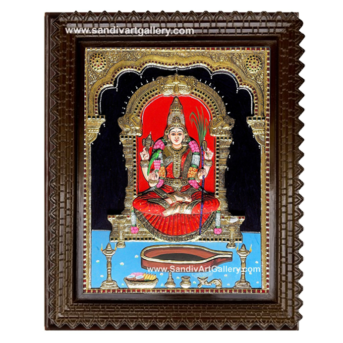 Kamatchi Amman Semi Embossed Tanjore Painting