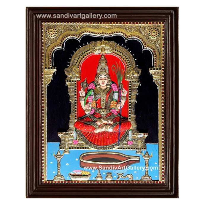 Kamatchi Amman Semi Embossed Tanjore Painting