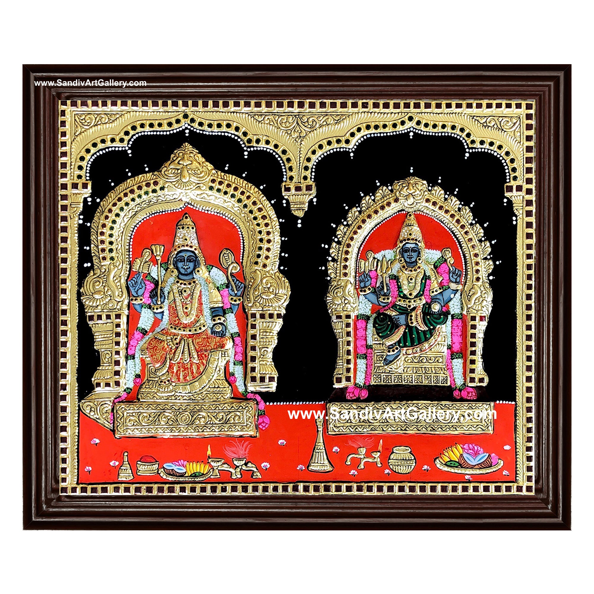Kunguma Kali Amman and Devi Potti Amman Tanjore Painting
