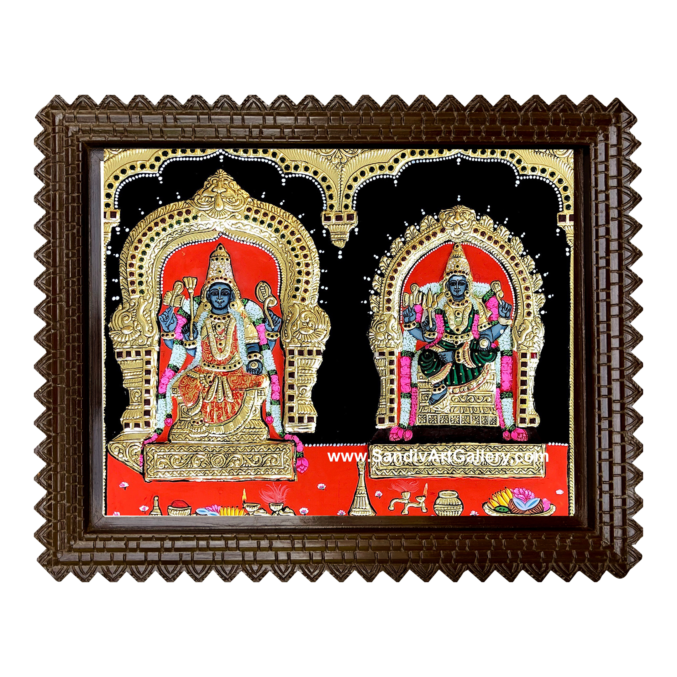 Kunguma Kali Amman and Devi Potti Amman Tanjore Painting