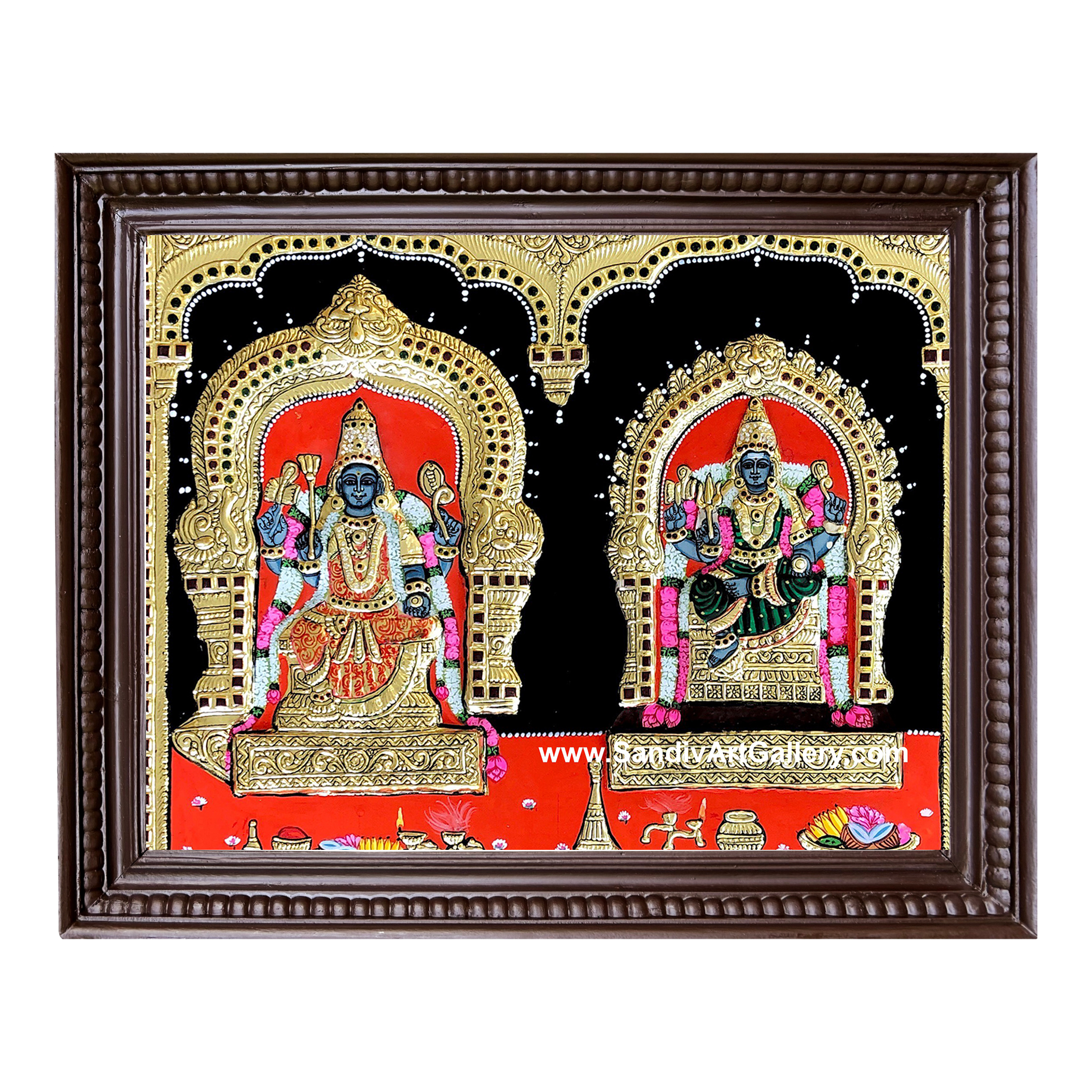 Kunguma Kali Amman and Devi Potti Amman Tanjore Painting