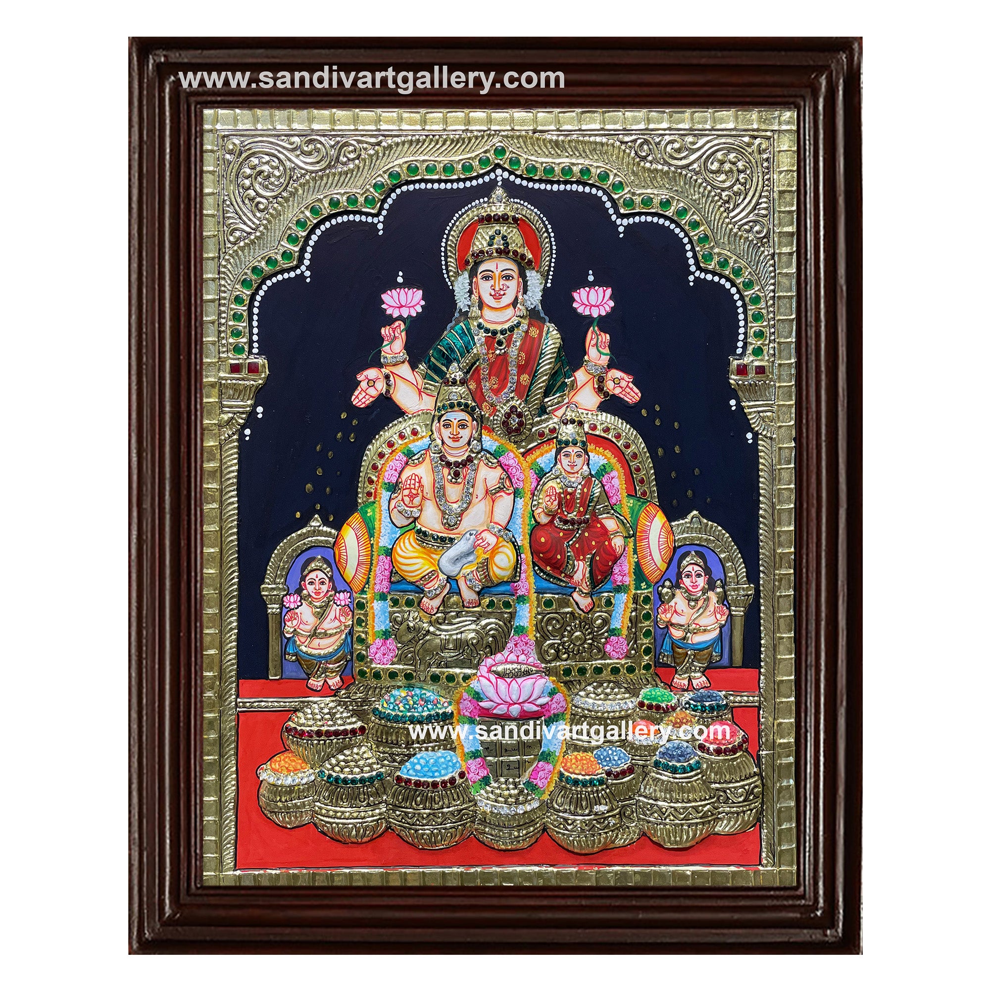 Kubera Lakshmi Semi Embossed Tanjore Painting