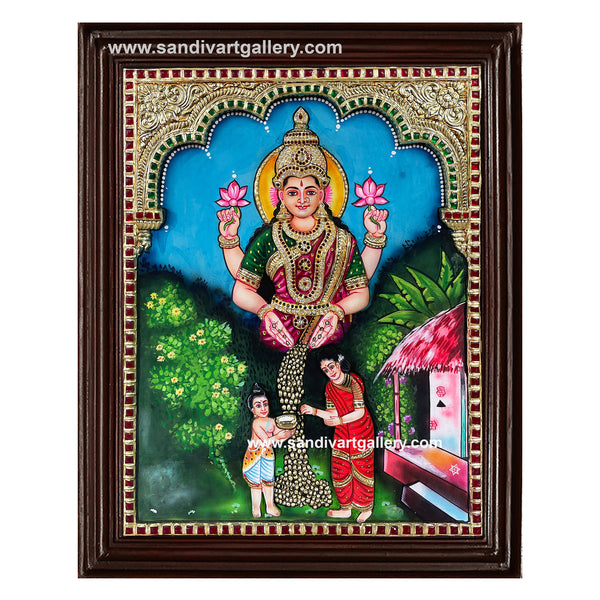Kanakadhara Mahalakshmi Embossed Tanjore Painting