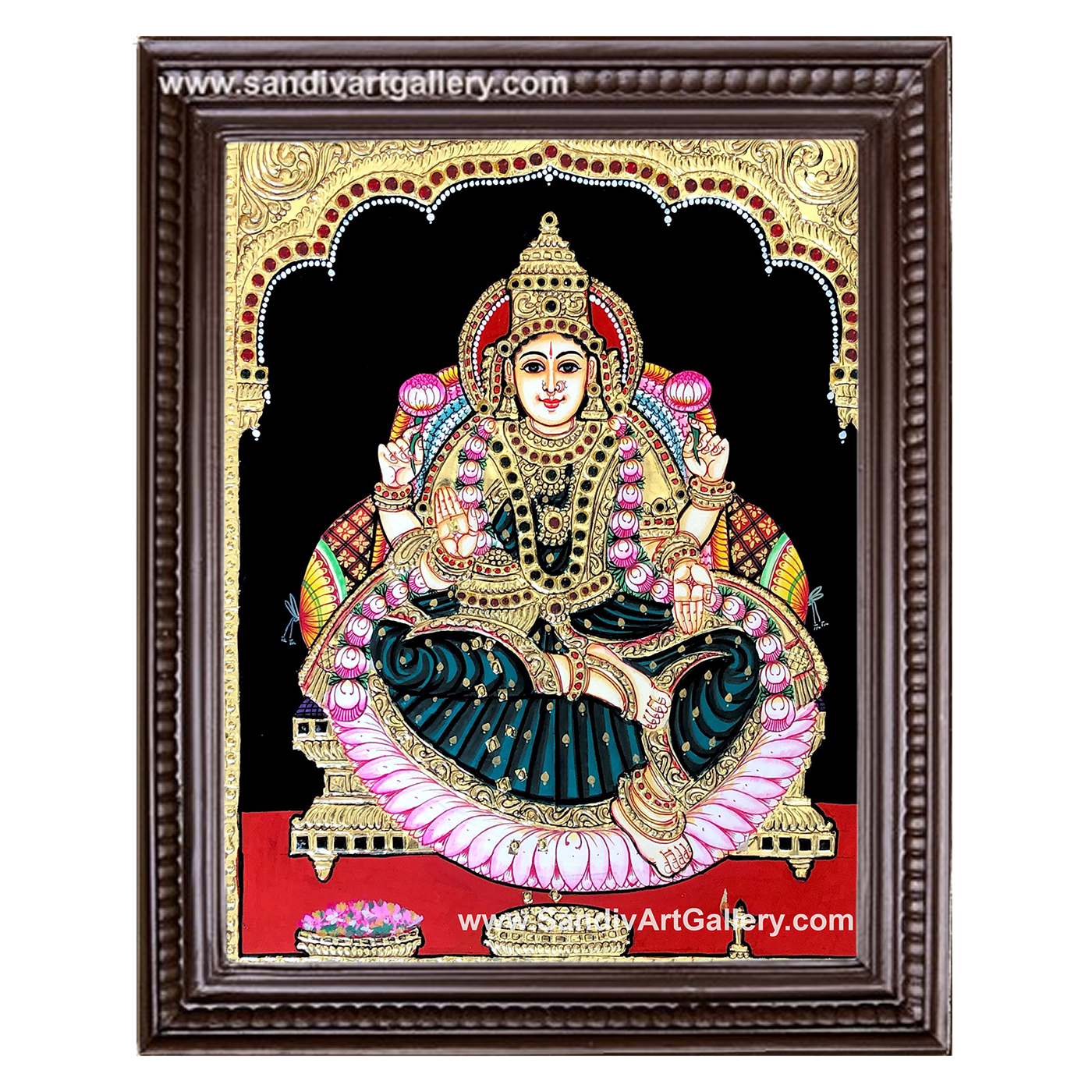 Lakshmi in Green Saree Tanjore Painting