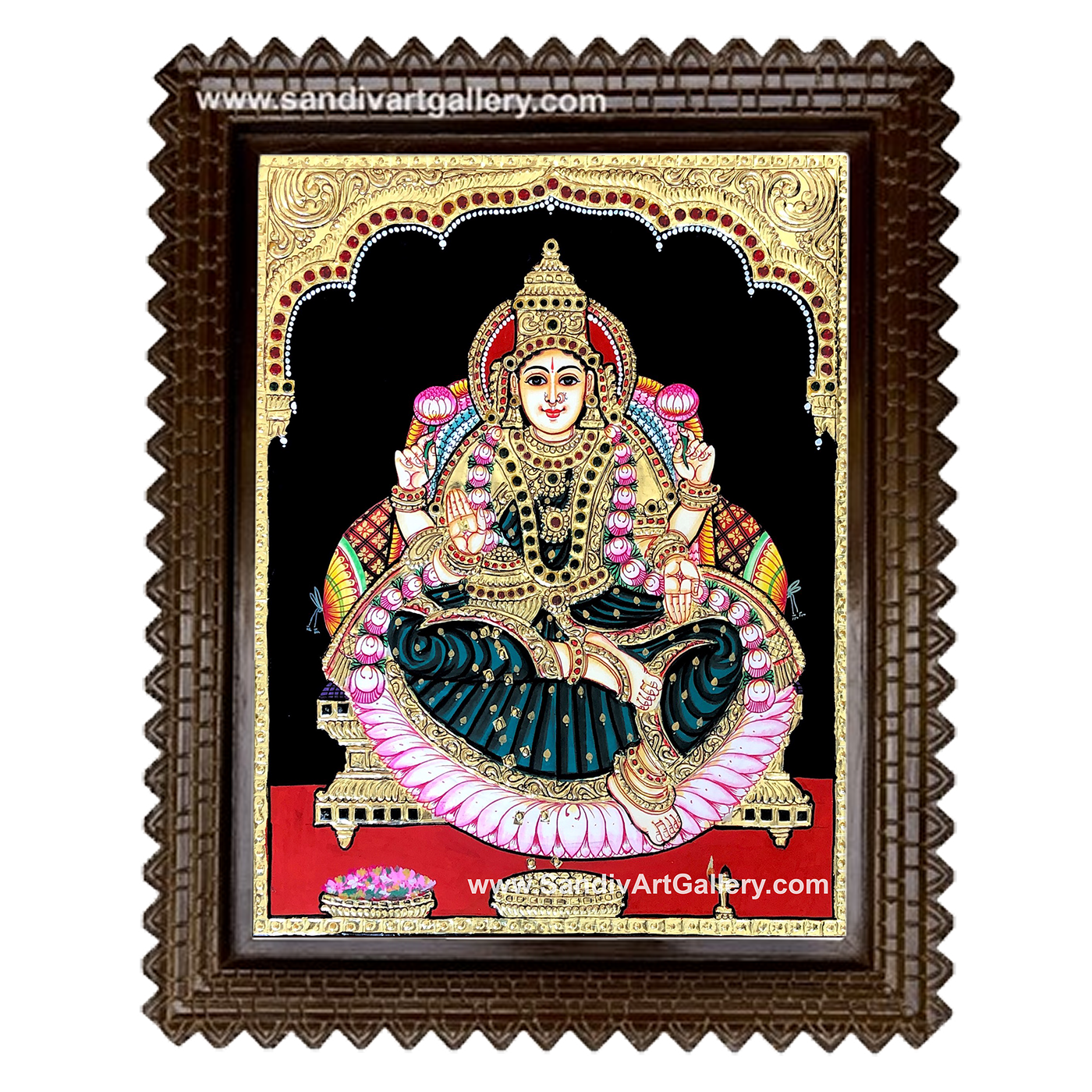 Lakshmi in Green Saree Tanjore Painting