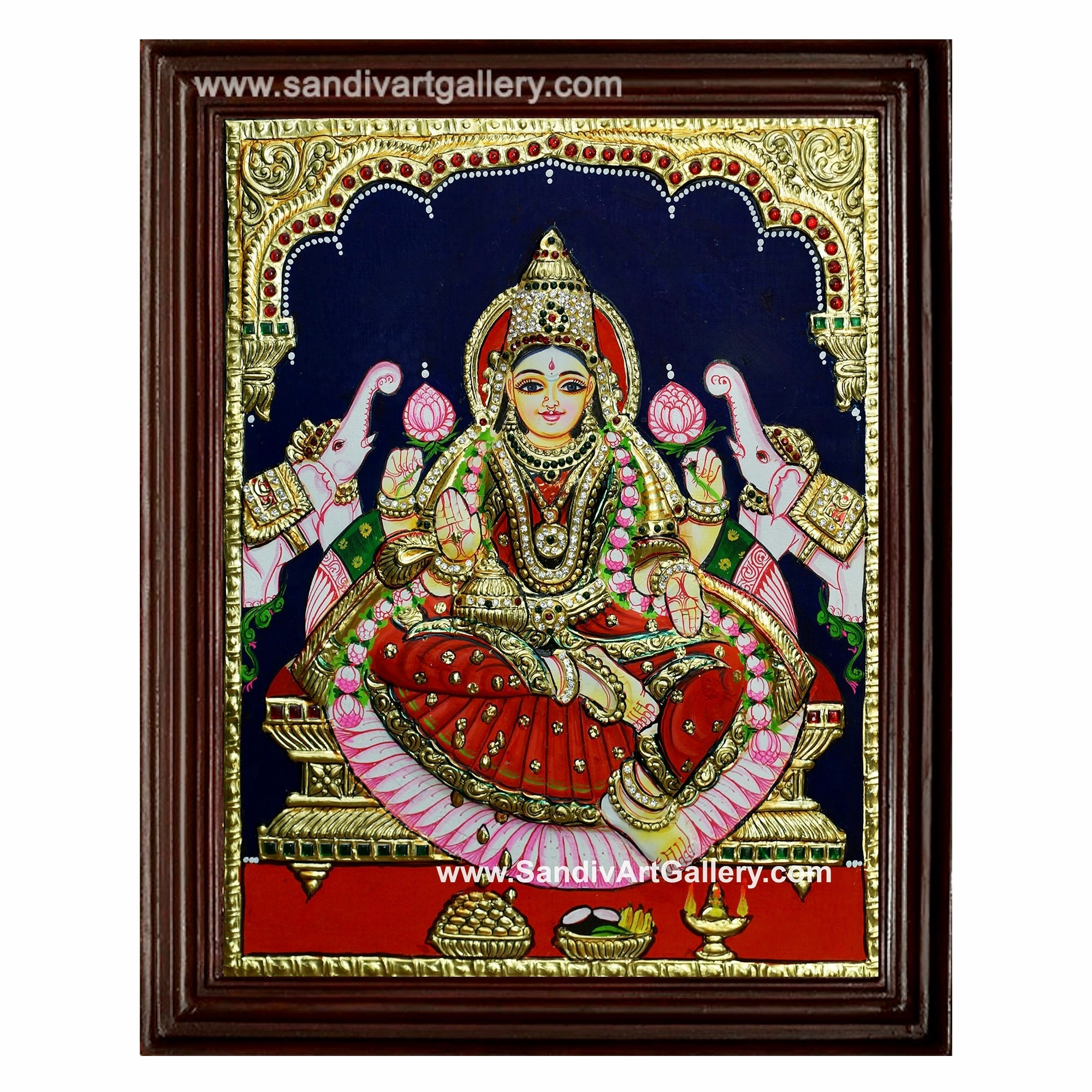 Gaja Lakshmi Semi Embossed Tanjore Painting