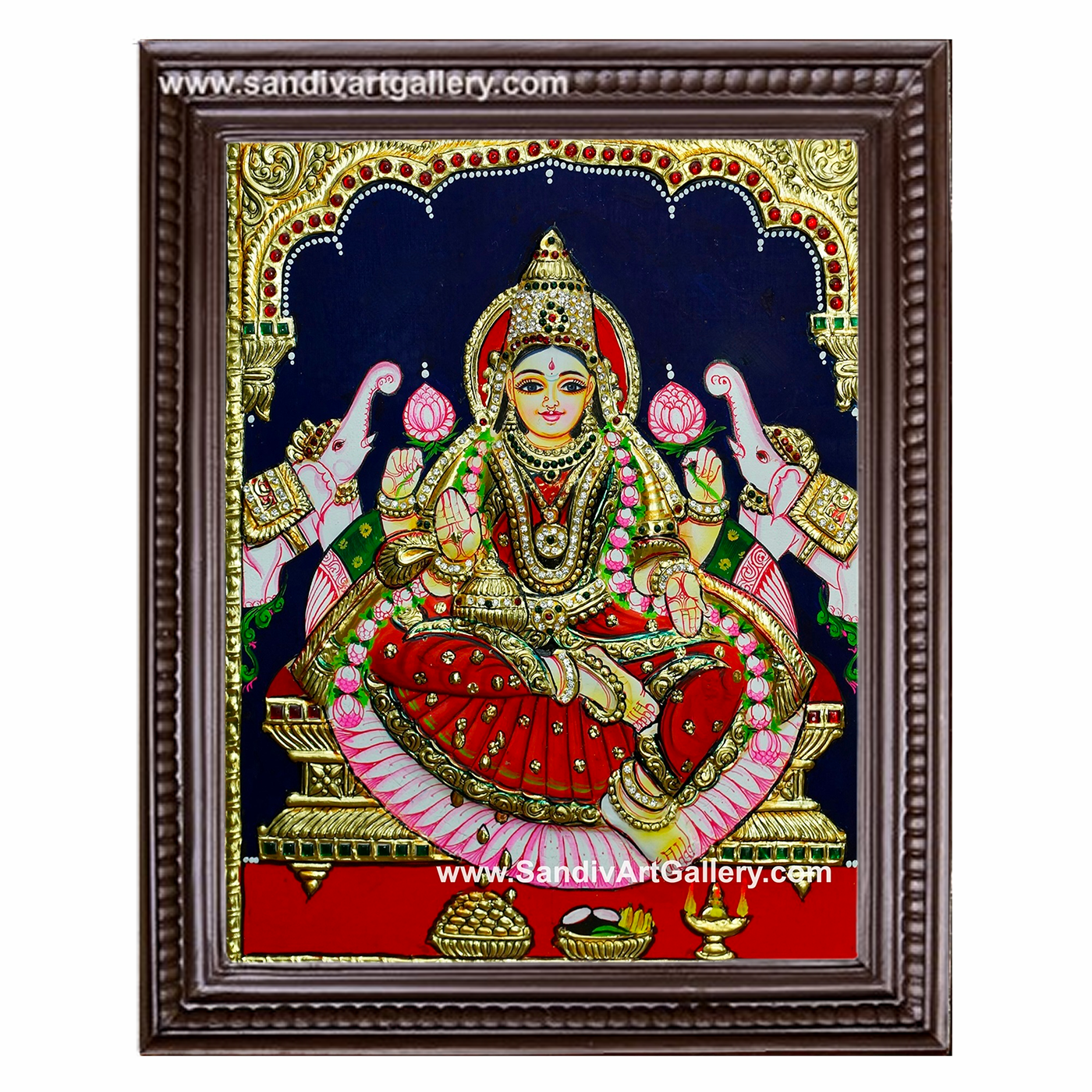 Gaja Lakshmi Semi Embossed Tanjore Painting