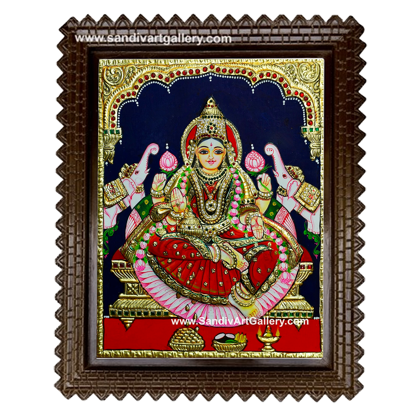 Gaja Lakshmi Semi Embossed Tanjore Painting