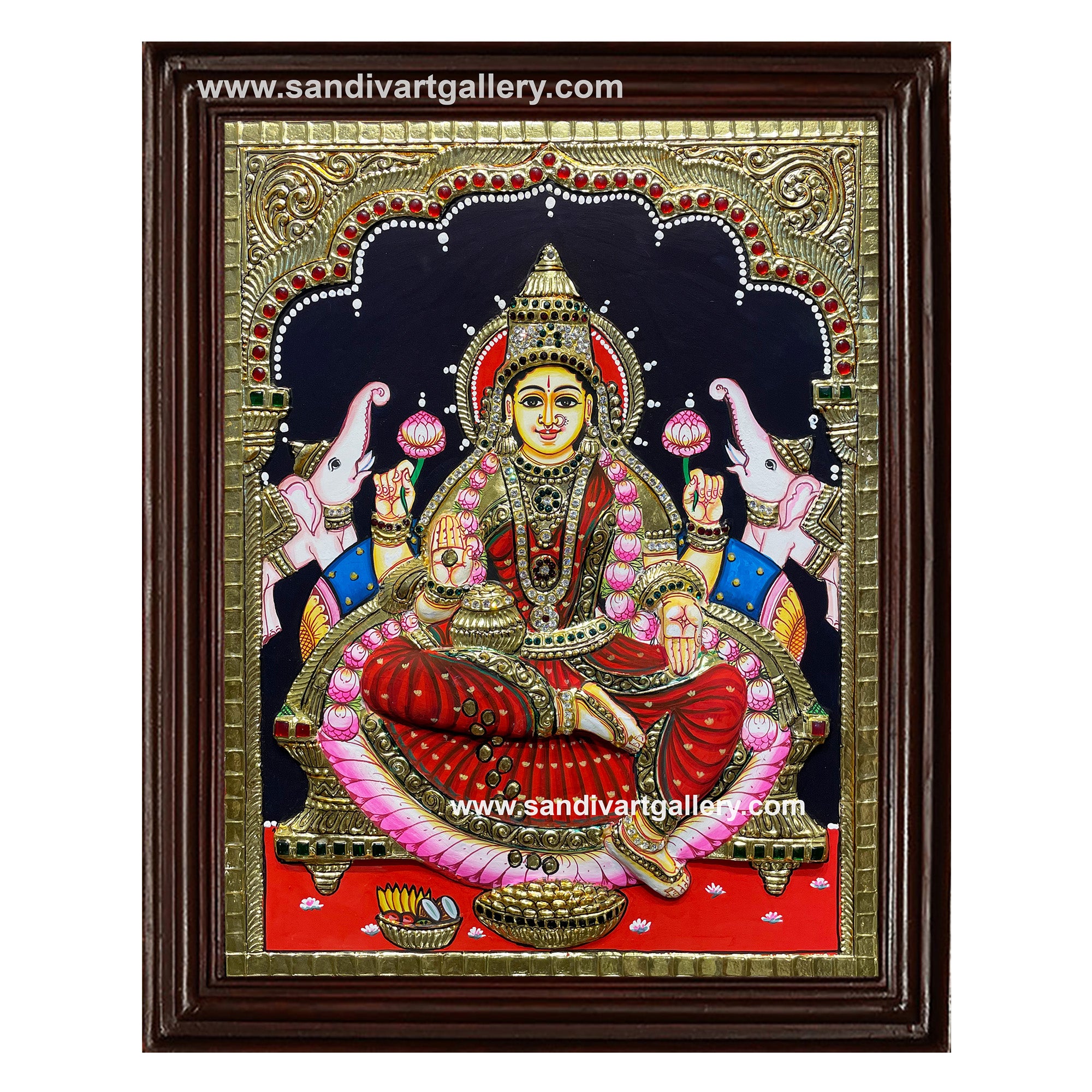 Gaja Lakshmi Semi Embossed Tanjore Painting