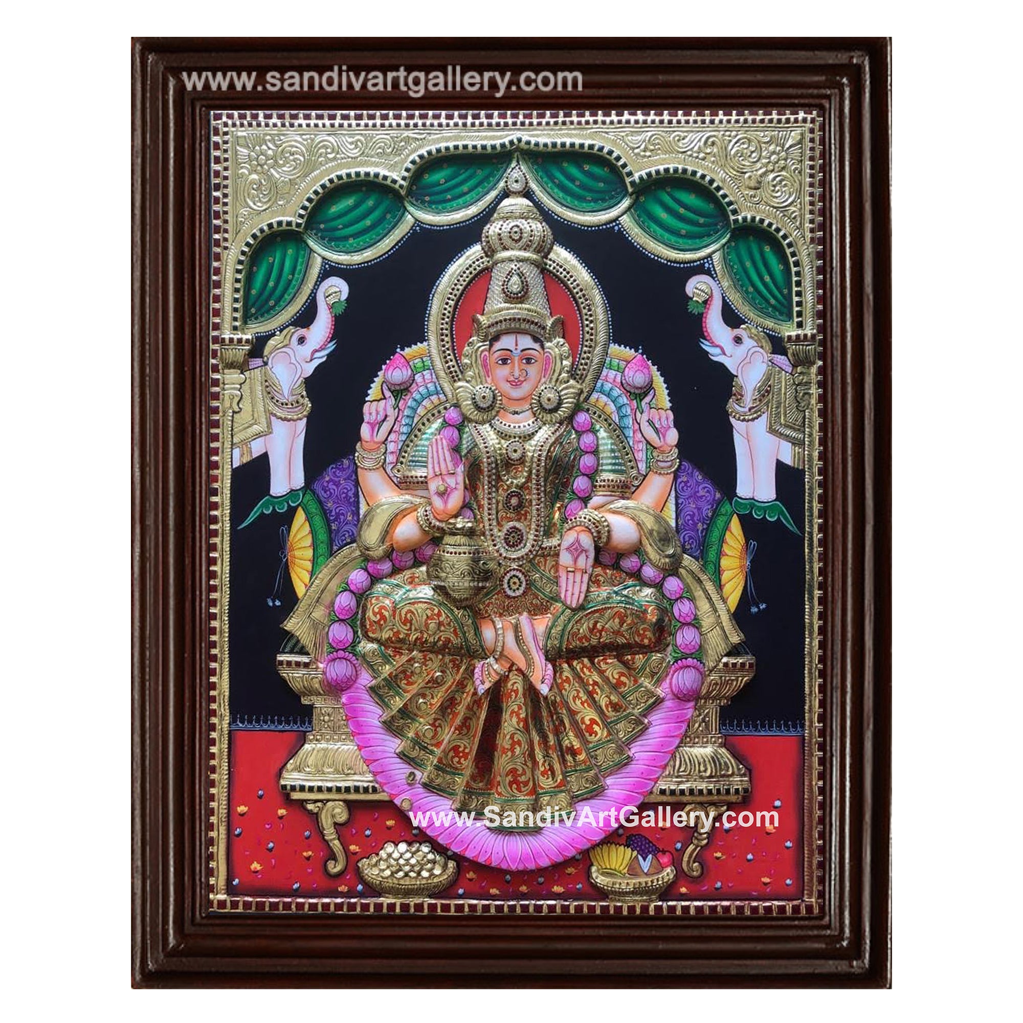 Ghaja Lakshmi Semi Embossed Tanjore Painting1