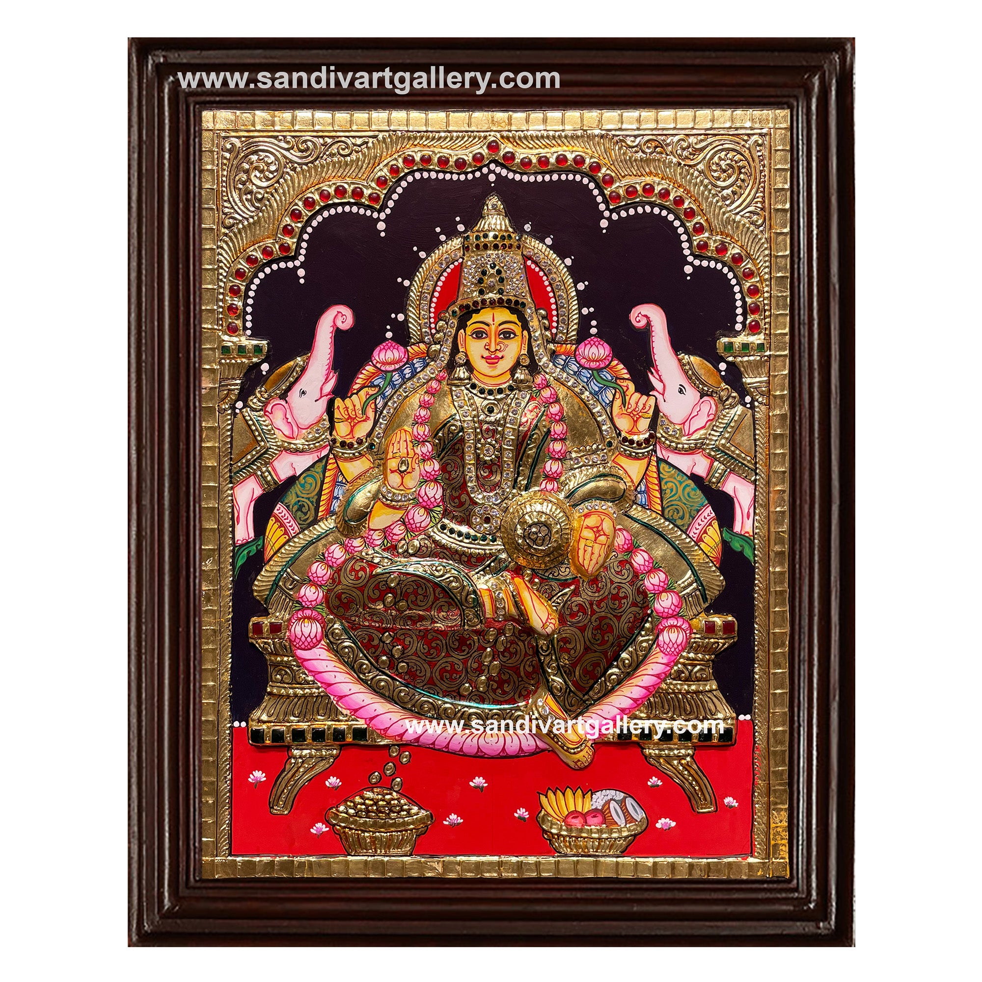 Ghaja Lakshmi Semi Embossed Tanjore Painting2