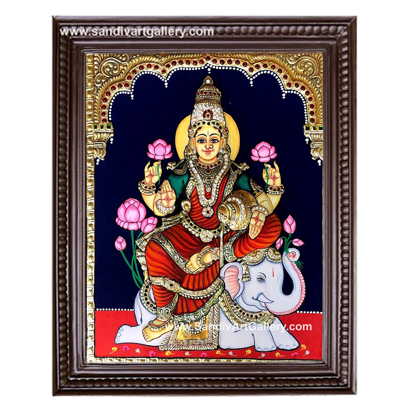 Lakshmi on Elephant Semi Embossed Tanjore Painting