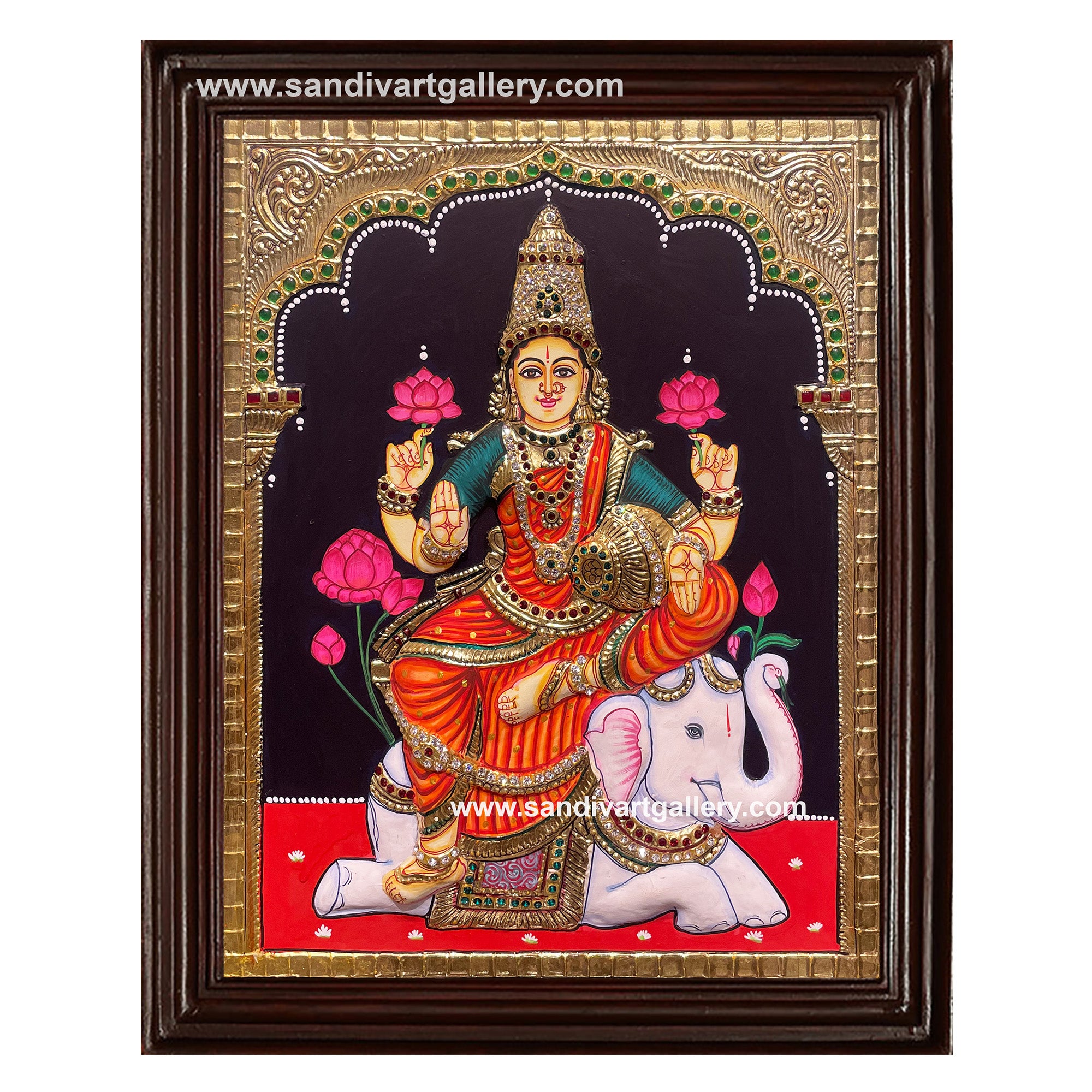 Lakshmi on Elephant Semi Embossed Tanjore Painting