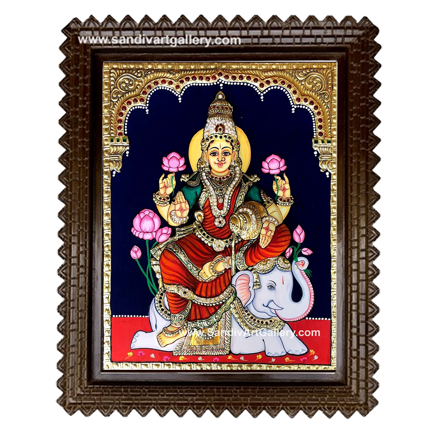 Lakshmi on Elephant Semi Embossed Tanjore Painting