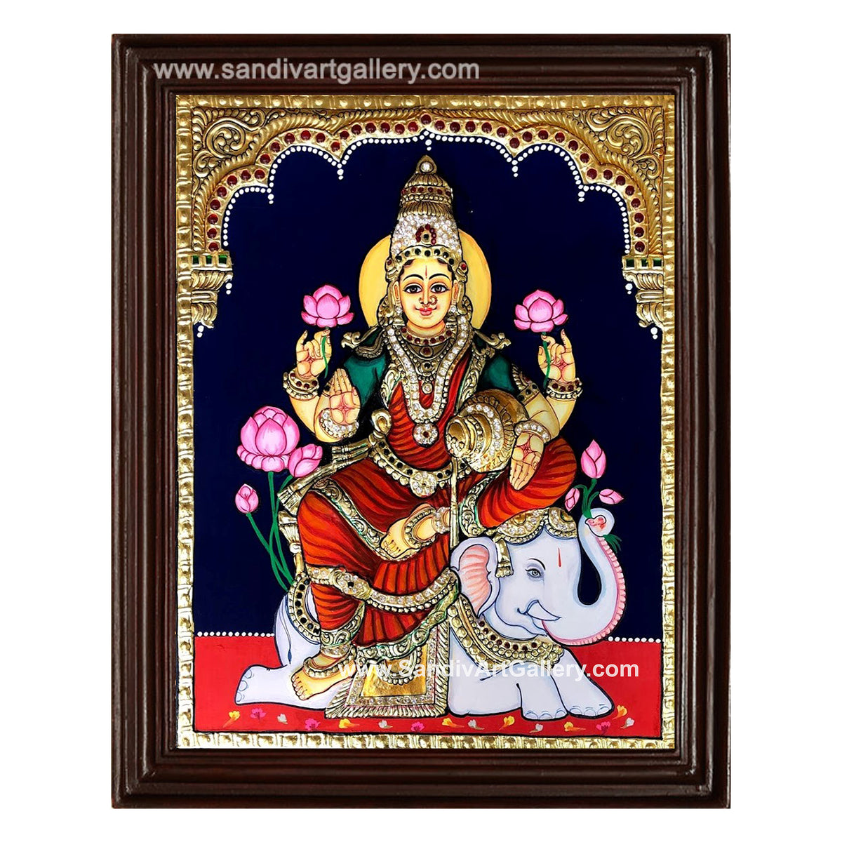Lakshmi on Elephant Semi Embossed Tanjore Painting