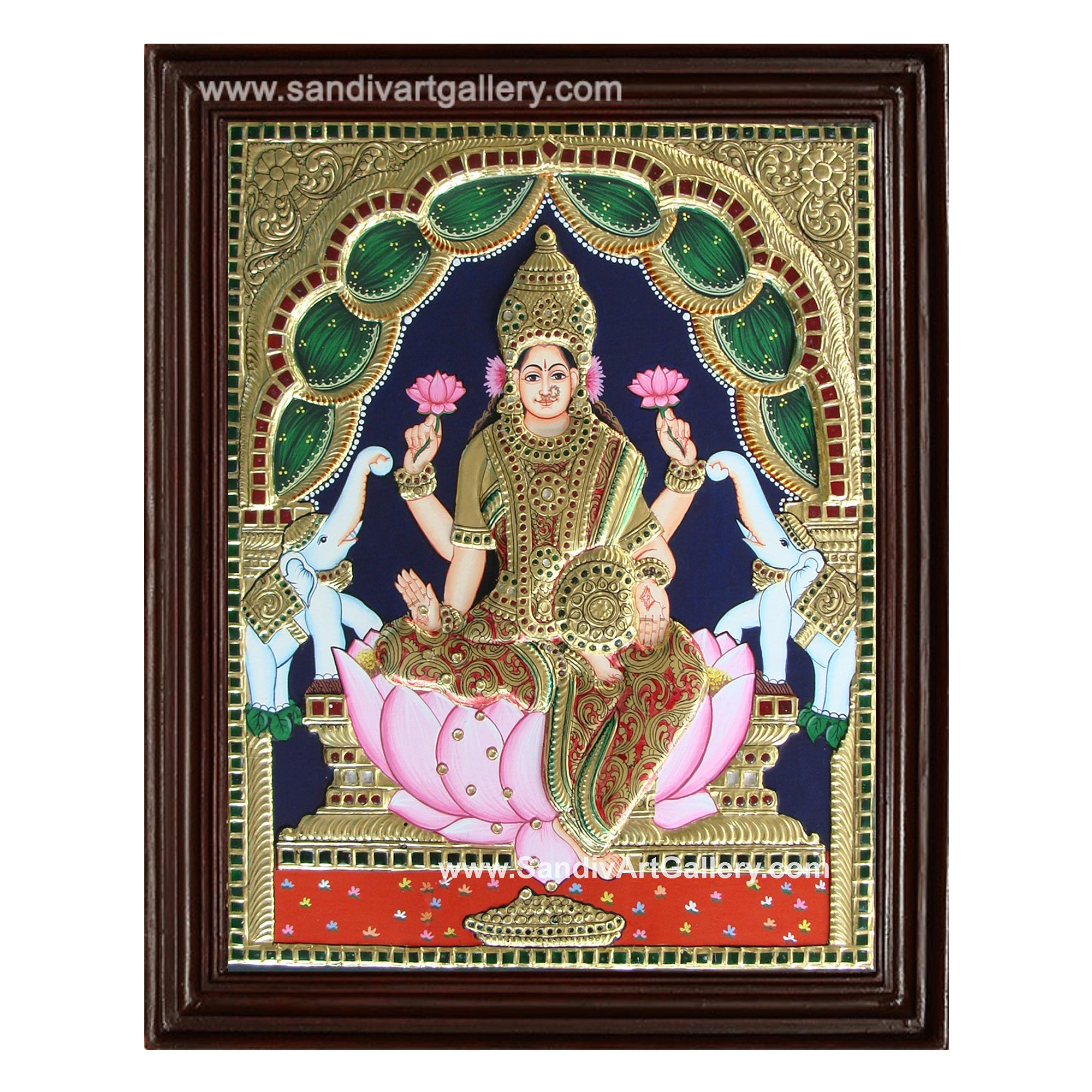Lakshmi with Elephants Semi Embossed Tanjore Painting