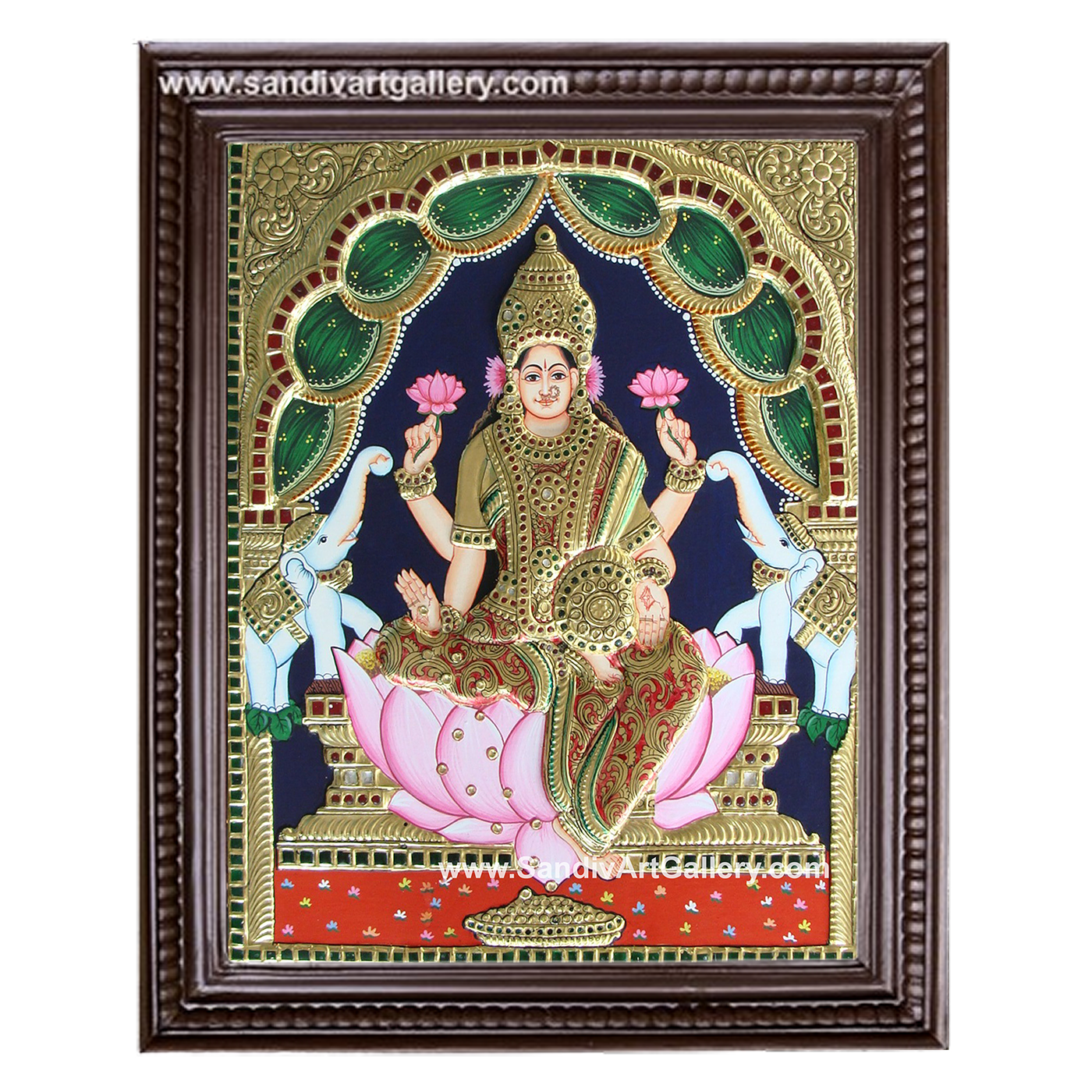 Lakshmi with Elephants Semi Embossed Tanjore Painting