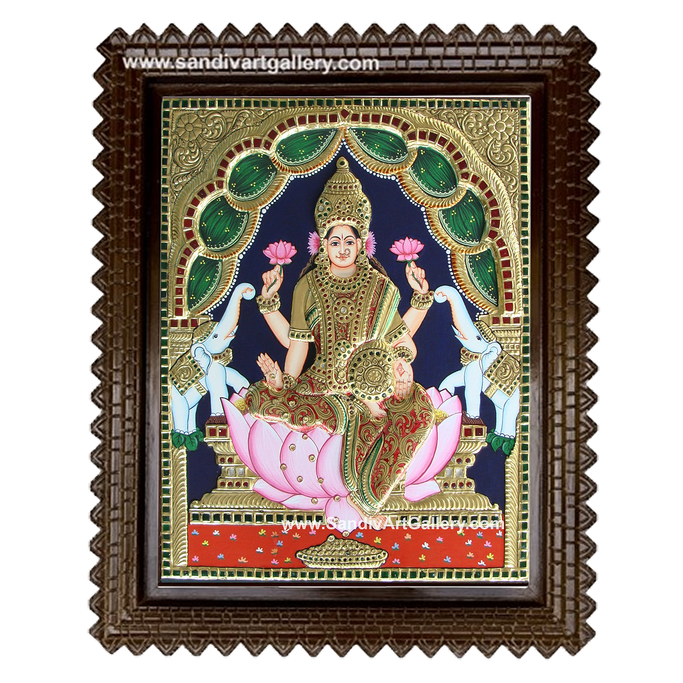 Lakshmi with Elephants Semi Embossed Tanjore Painting