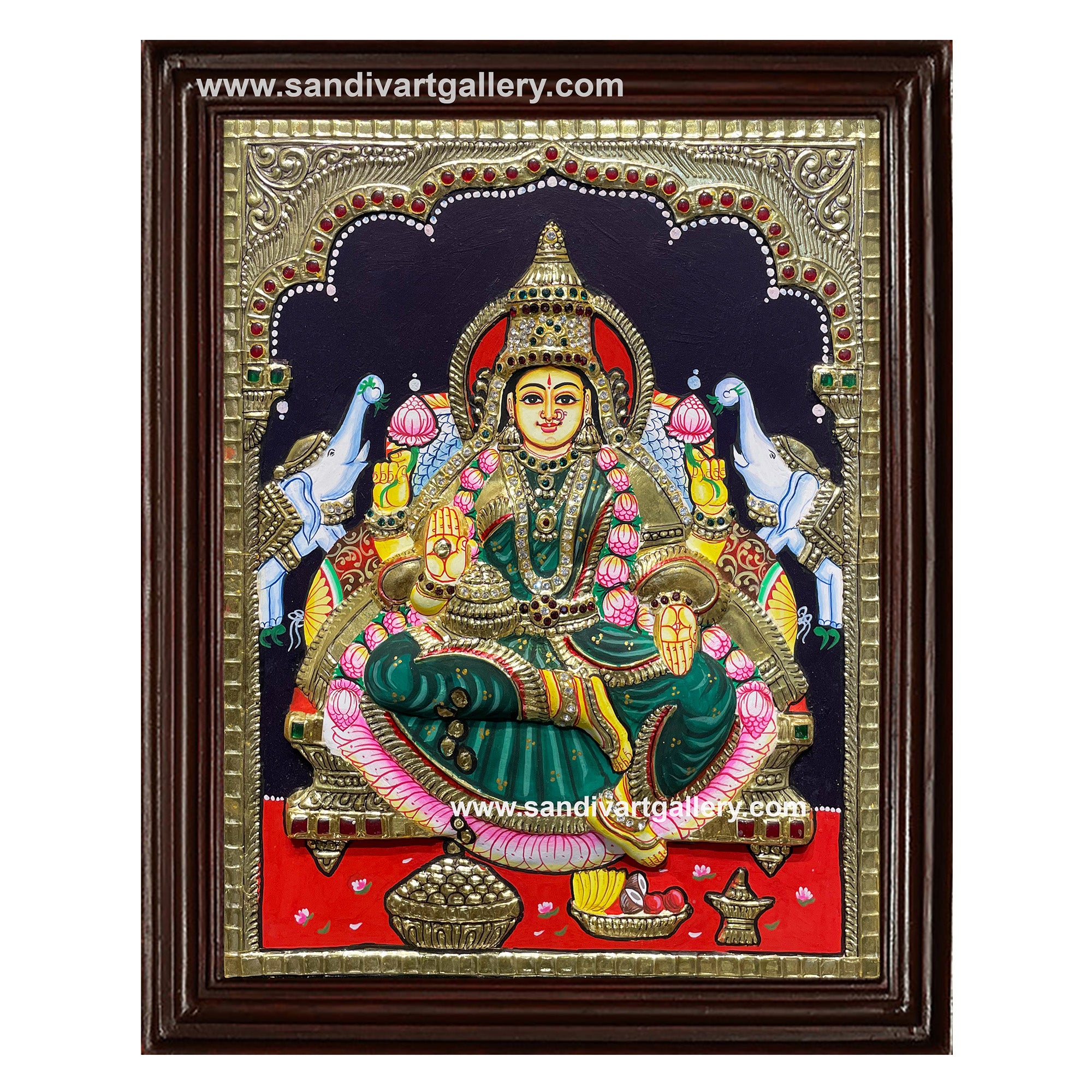 Lakshmi with Elephants Semi Embossed Tanjore Painting
