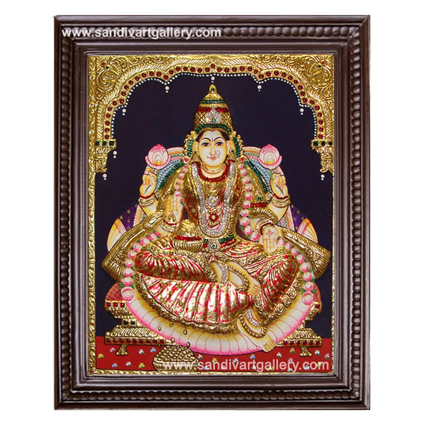 Goddess Lakshmi Devi Semi Embossed Tanjore Painting