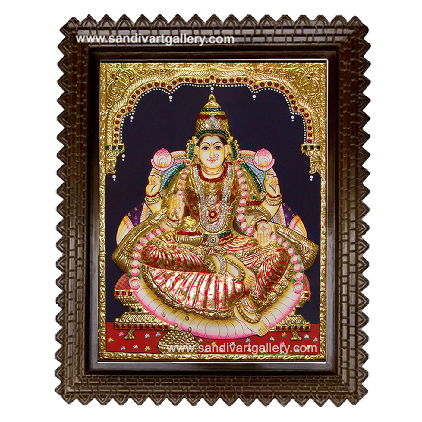 Goddess Lakshmi Devi Semi Embossed Tanjore Painting