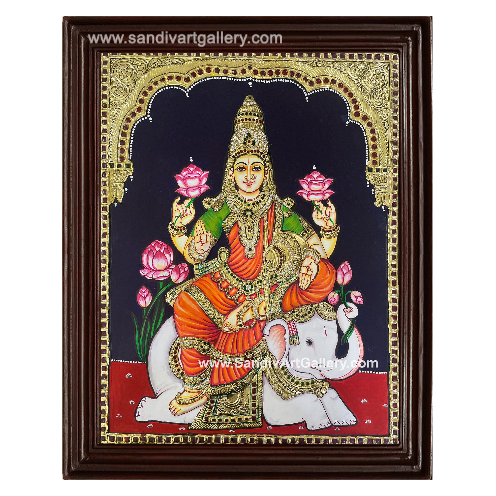 Goddess Lakshmi Devi Semi Embossed Tanjore Painting