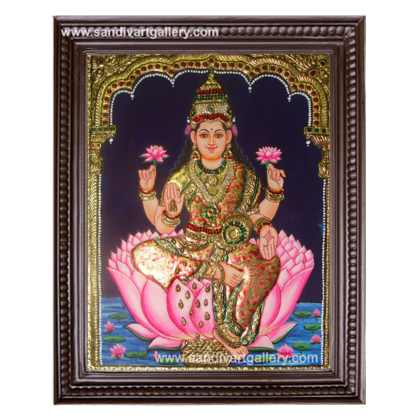 Lakshmi on Lotus Semi Embossed Tanjore Painting