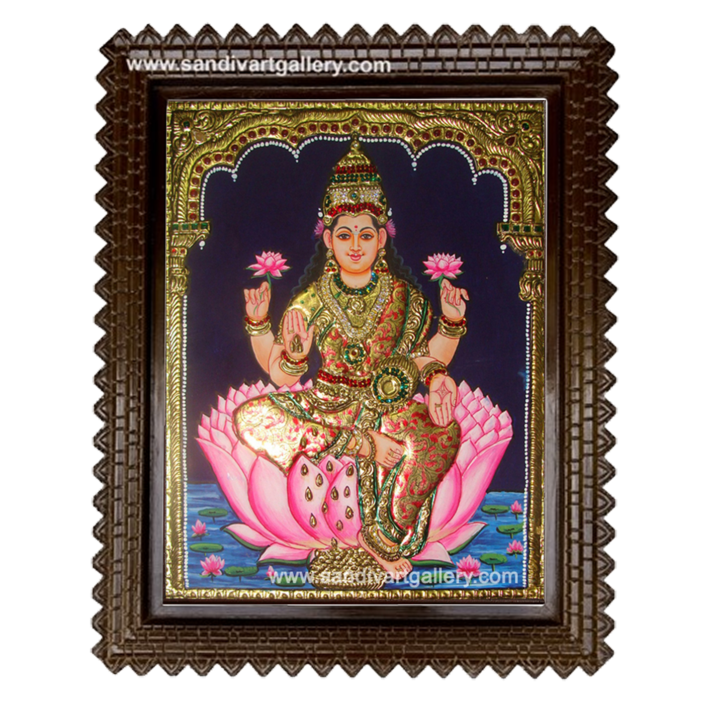 Lakshmi on Lotus Semi Embossed Tanjore Painting