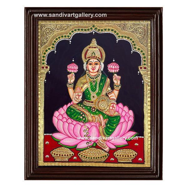 Lakshmi on Lotus Semi Embossed Tanjore Painting
