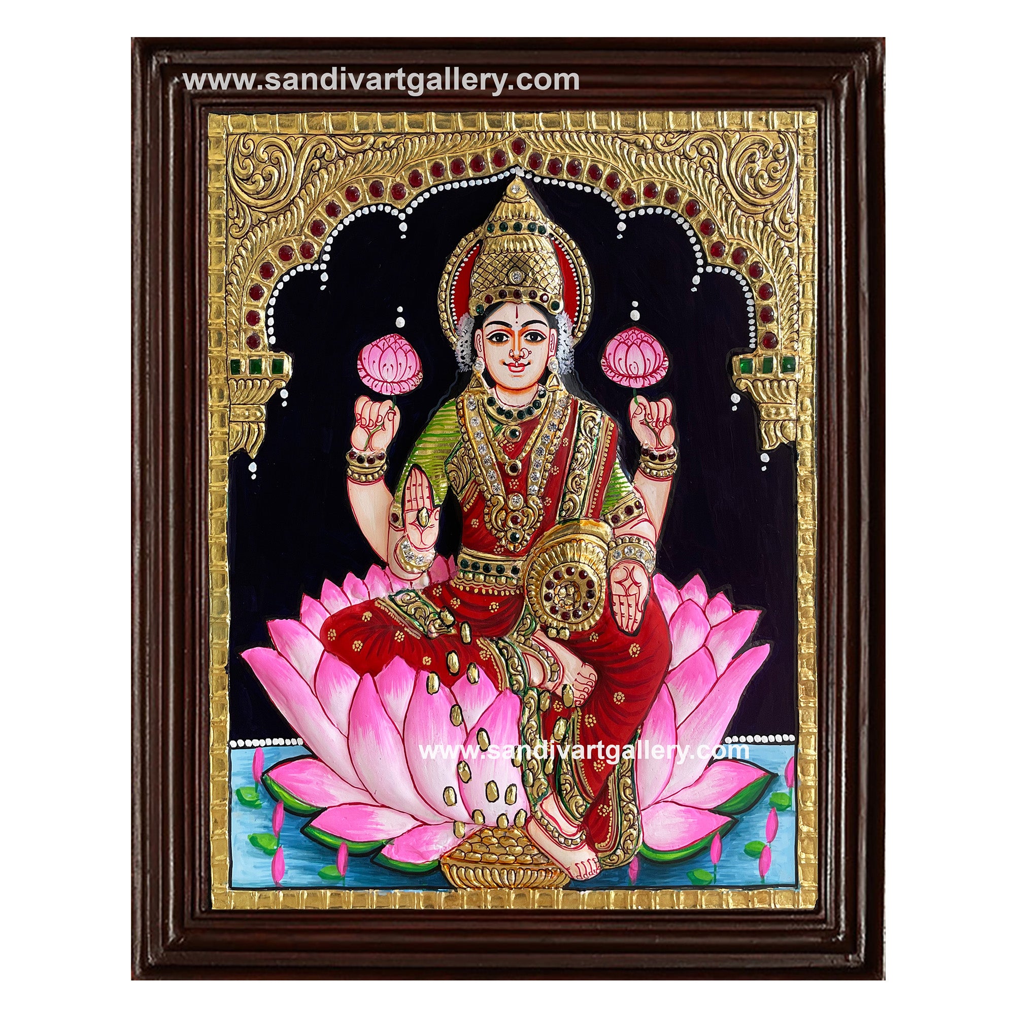 Lakshmi on Lotus Semi Embossed Tanjore Painting