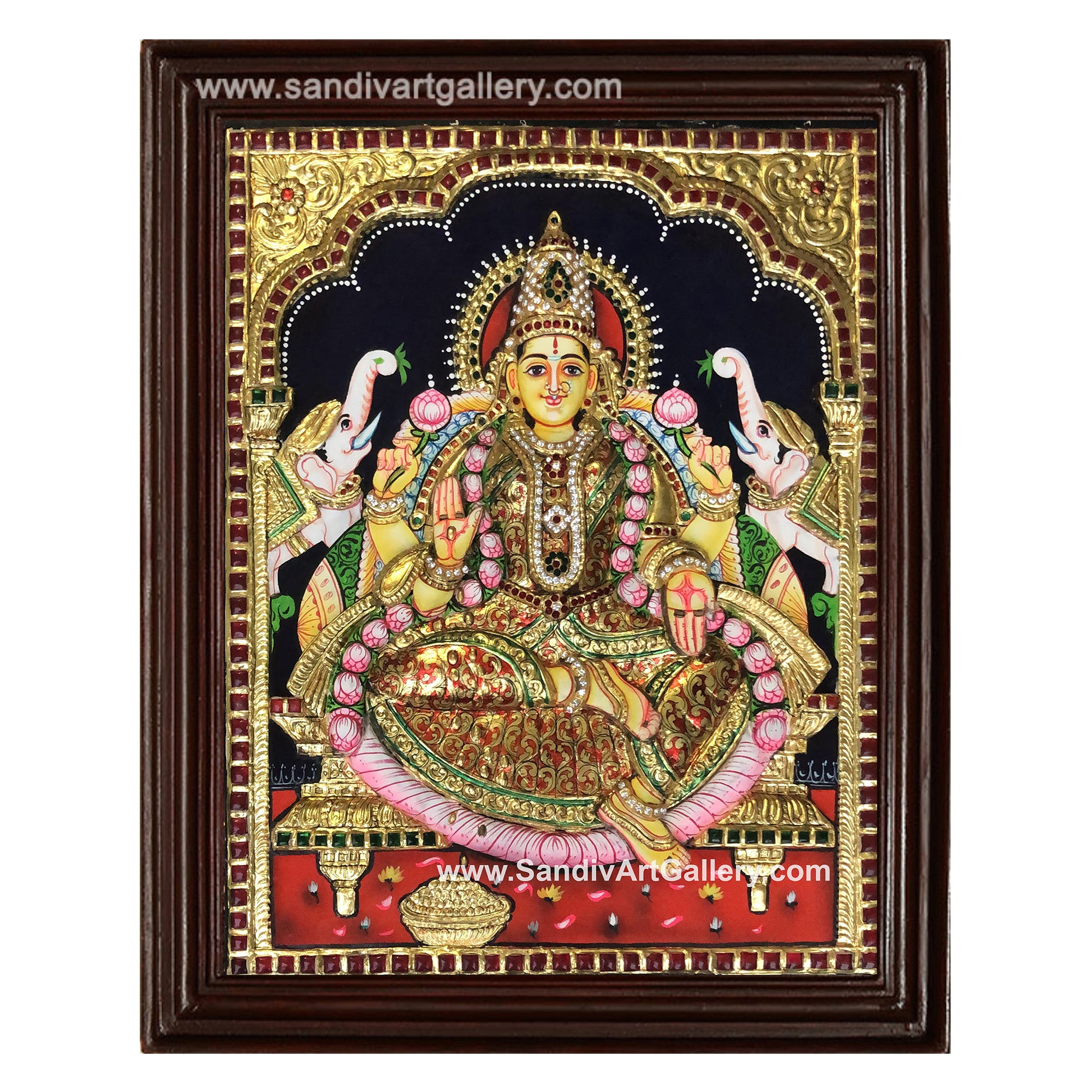 Gaja Lakshmi 3D Embossed Tanjore Painting